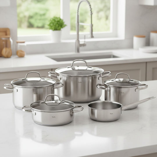 Fissler San Francisco Σετ Μαγειρικά Σκεύη από Ανοξείδωτο Ατσάλι Ασημί 5 τεμαχιών