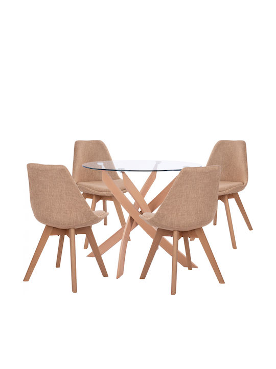 Трапезария МАСА 5бр Transparent / Beige 90x90бр