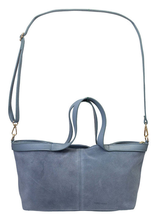 Leder Damen Schultertasche Hellblau