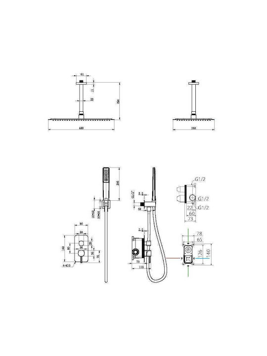 Imex Built-in Mixer Phone and Shower Head Set for Shower 2 Exits Black