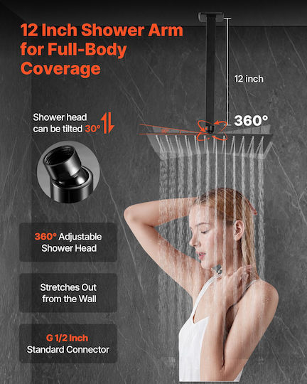 Vevor Built-in Mixer & Shower Head Set for Shower Black 197988529606