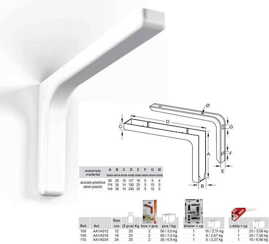 Bolis Italia Eckregal Kunststoff in Weiß Farbe 240x144mm 1Stück Γ-Γ823