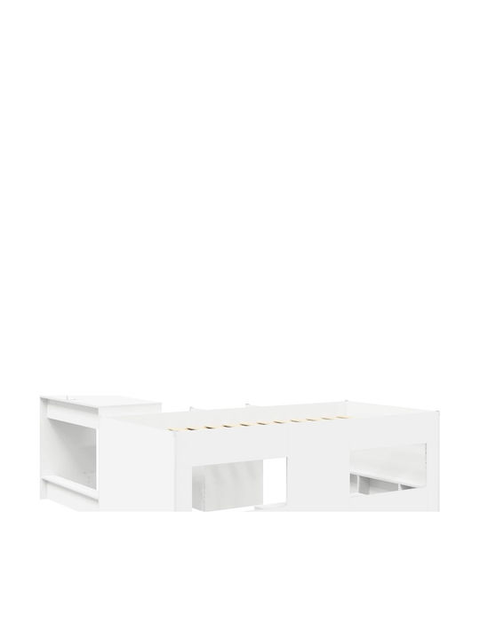 Pat Single pentru Copii cu Birou Alb pentru Saltea 90x190cm