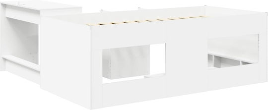Pat Single pentru Copii cu Birou Alb pentru Saltea 90x190cm