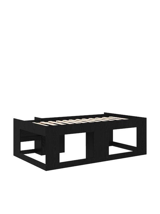 Pat Pentru Copii Single cu Spațiu de Stocare Negru pentru Saltea 80x200cm