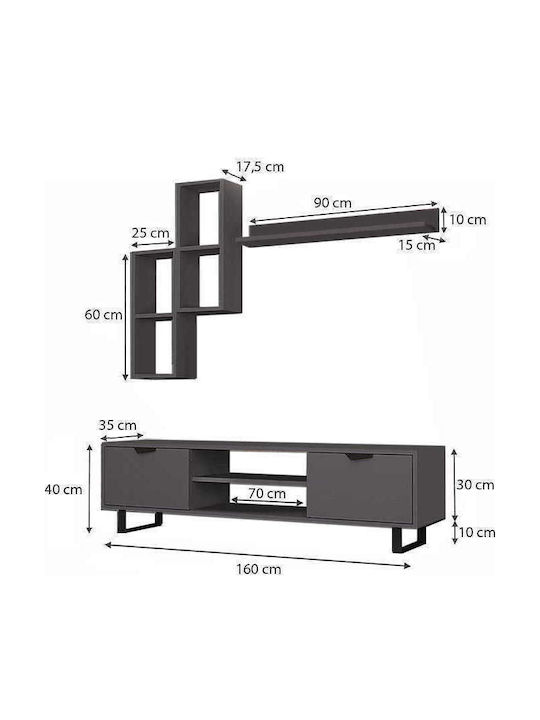 Wohnzimmer TV-Einheit Lonsa Grey L160xB35xH40cm