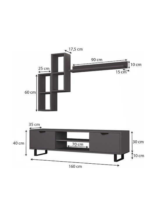 Wohnzimmer TV-Einheit Lonsa Grey L160xB35xH40cm