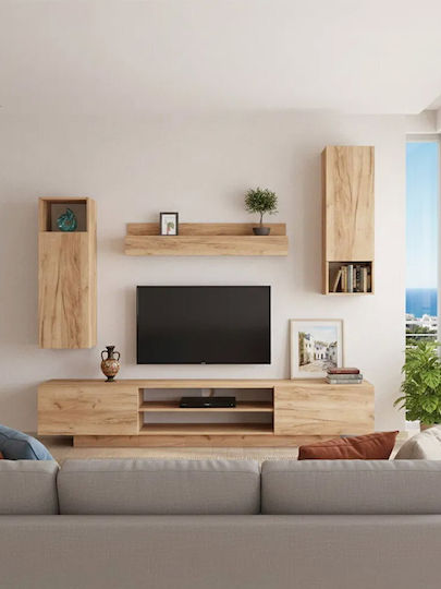 Dranko Living Room TV Unit Beige L190xW35xH190cm