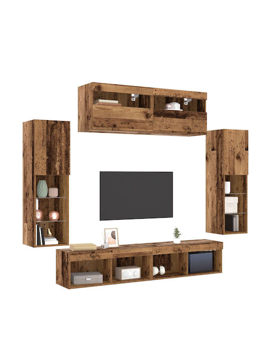 Wohnzimmer TV-Einheit Braun mit Vitrine & Beleuchtung L30.5xB30xH102cm