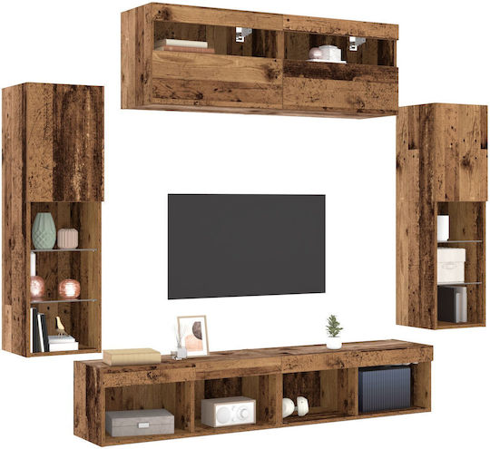 Living Room TV Unit with Showcase & Lighting Brown L30.5xW30xH102cm