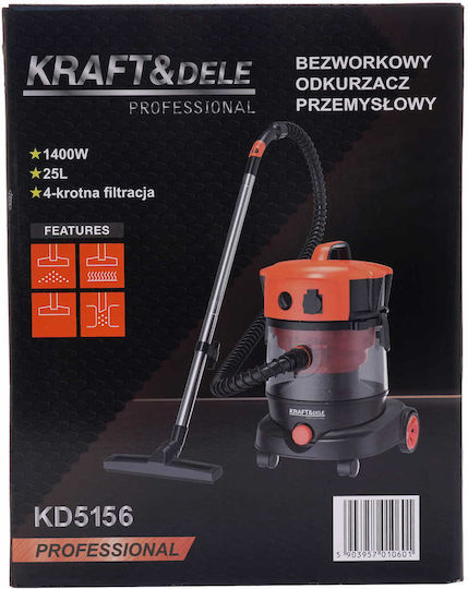 Kraft & Dele Staubsauger Flüssigkeiten / Feststoffe 1400W mit Kunststoff Behälter 25Es