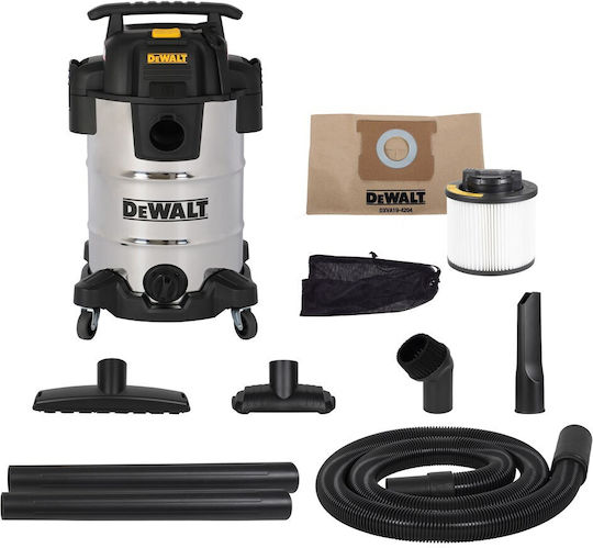 DEWALT Σκούπα Υγρών / Στερεών με Ανοξείδωτο Κάδο 30lt