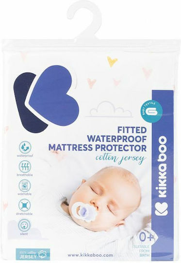 Kikka Boo Hearts Waterproof Baby Bed Mattress Protector Cotton With Elastic Straps 60x120x15cm