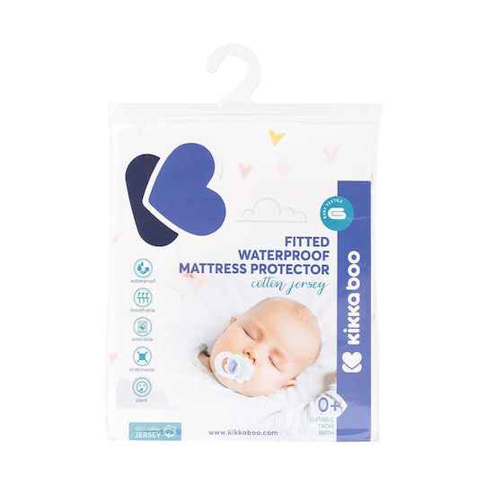 Kikka Boo Hearts Waterproof Baby Bed Mattress Protector Cotton With Elastic Straps 60x120x15cm