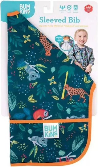 Bumkins Αδιάβροχη Ποδιά Πλαστική με Κορδόνι Sleeved Bib με Τσέπη & Μανίκια Jungle για 6 m+