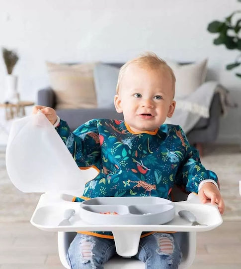 Bumkins Αδιάβροχη Ποδιά Πλαστική με Κορδόνι Sleeved Bib με Τσέπη & Μανίκια Jungle για 6 m+