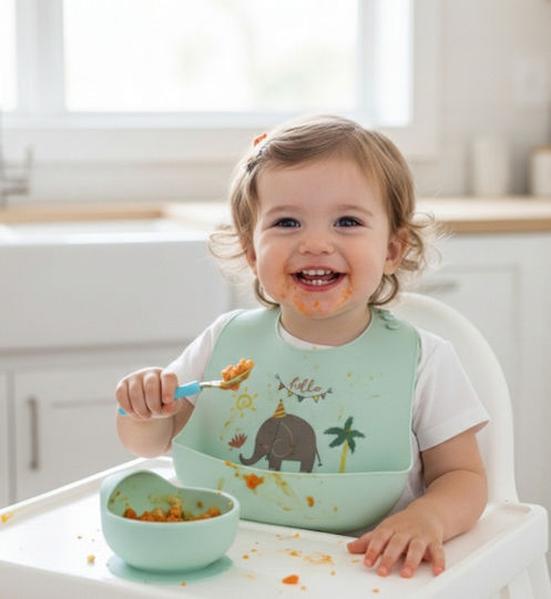 Gamberritos Kids Αδιάβροχη Σαλιάρα Σιλικόνης με Κουμπί & Τσέπη Μέντα για 4 m+