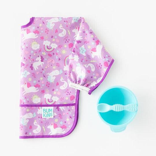 Bumkins Unicorns Waterproof Coverall Fabric with Lace Band, Pocket & Sleeves Purple for 6 m+