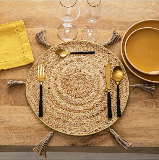 Atmosphera Lurex Platzdeckchen Rund Korbweide Beige 38cm 1Stück