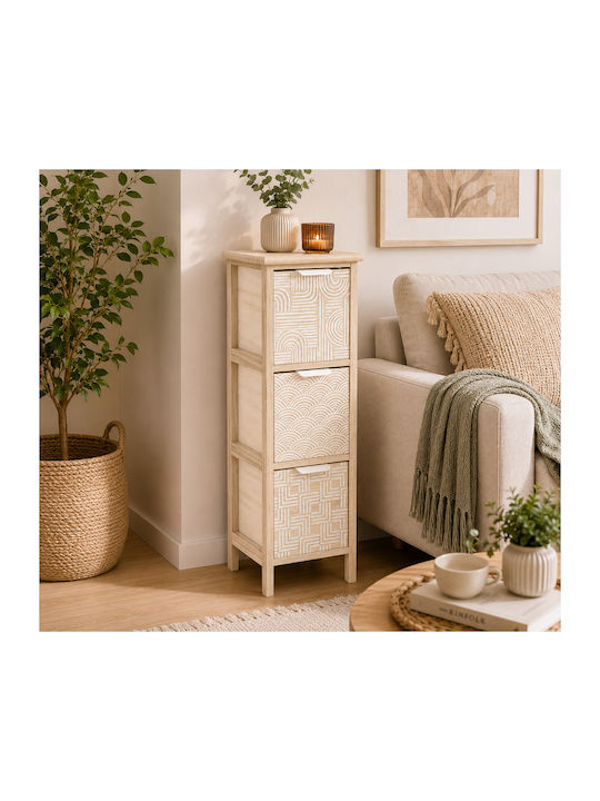 Wooden Storage Drawers with 3 Drawers L25xW25xH77cm
