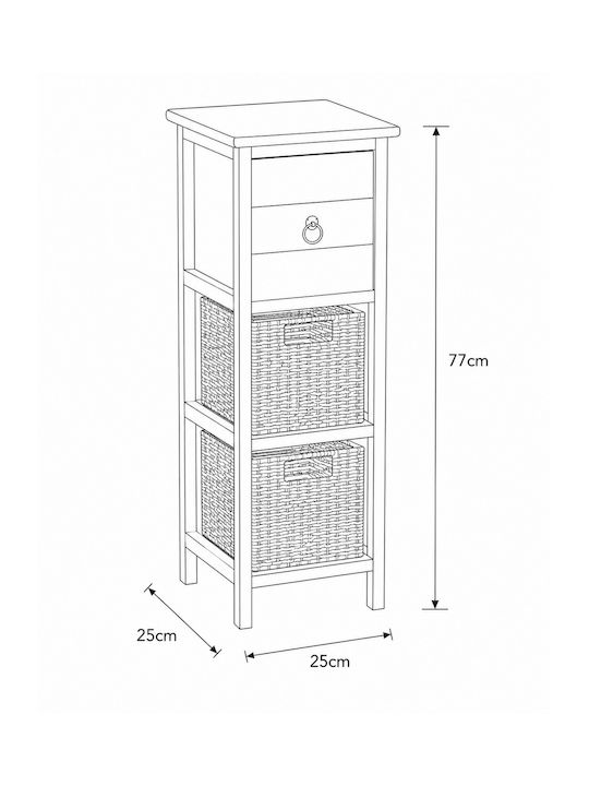 Wooden Storage Drawers with 3 Drawers L25xW25xH77cm