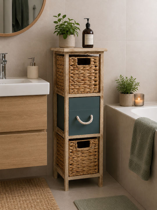 Storage Drawers from Wood & Wicker with 3 Drawers L25xW25xH77cm