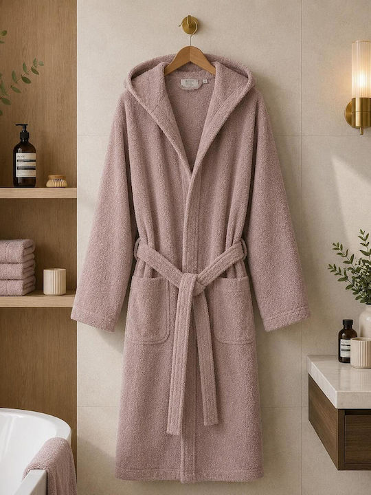 Astron Italy Γυναικείο Μπουρνούζι με Κουκούλα Dusty Rose 450gr/m²