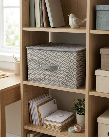 Fabric Storage Box with Lid Gray 30x40x25cm