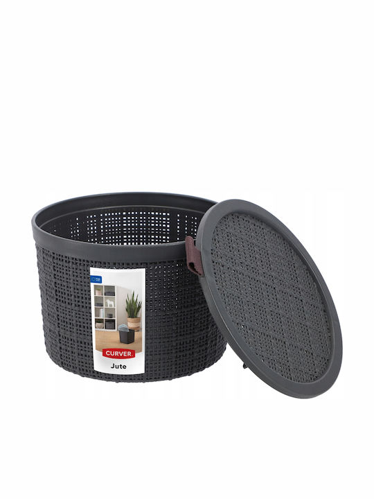 Recipient rotund din iută cu capac 2l Ø17x13cm gri închis