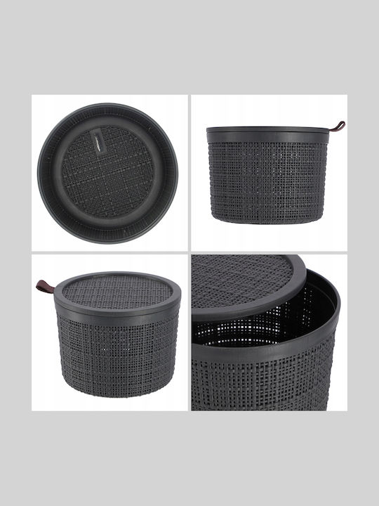 Recipient rotund din iută cu capac 2l Ø17x13cm gri închis