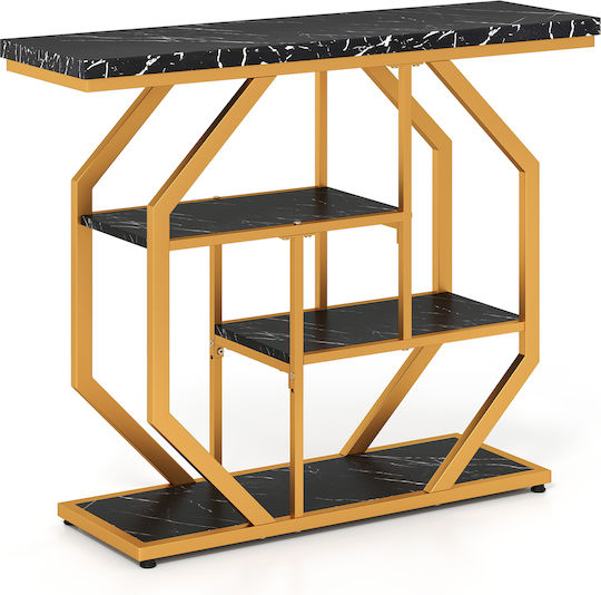 Consolă Metalică cu Suprafață de Marmură Neagră M80xL29.5xÎ29.5cm