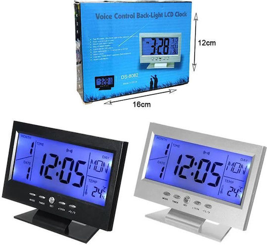 Tischuhr Digital LCD mit Wecker Silber DS-8082