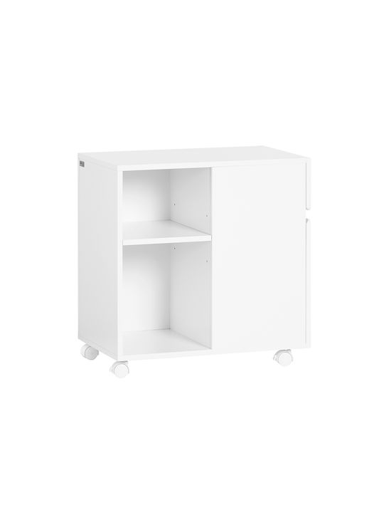 Office Storage MDF Cabinet With Wheels & Drawers White L58xW59xH35cm