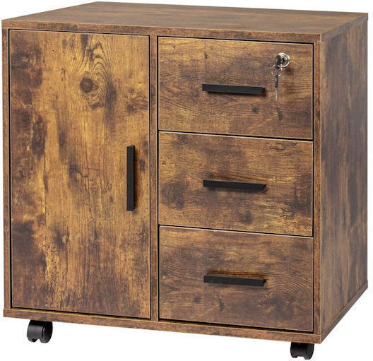 Cabinet De Birou Din Lemn Cu Roți Și Încuietoare Culoare Maro 60x40x57cm
