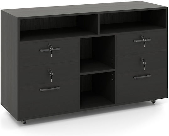 Ντουλάπι Γραφείου από MDF & Μέταλλο με Κλειδαριά & Συρτάρια Μαύρο 104x35x65.5cm