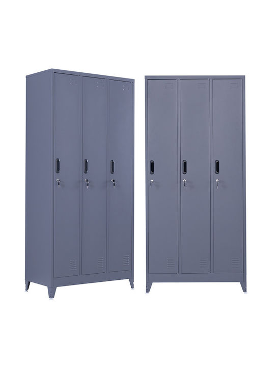 Dulap Metalic Galvanizat Cu Din Posibilitatea De Blocare Cu 3 Dulapuri Antracit Mat 90x45x195 Cm