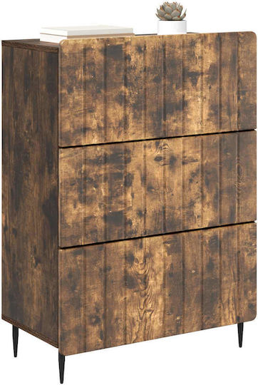 Wooden Bedroom Chest of Drawers with 3 Drawers Smoked Oak 66x34.5x92cm