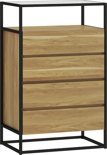 Kommode Schlafzimmer aus Holz & Metall mit 4 Schubladen mit Glaseoberfläche 60x40x94,5cm