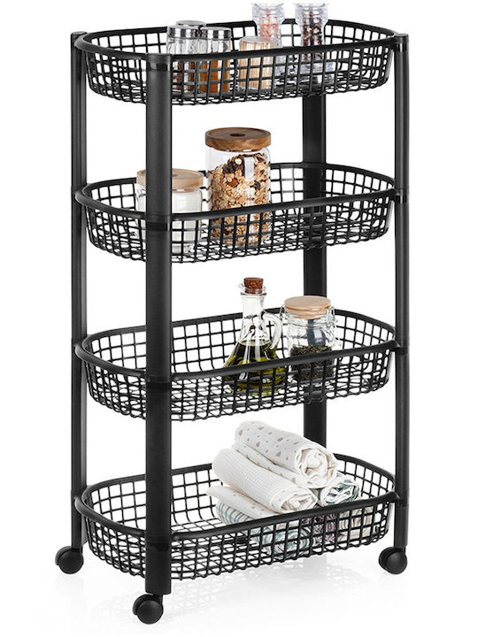 Excellent Houseware Troleu De Bucătărie Din Plastic Cu 4 Locuri Negru 46x26x79cm