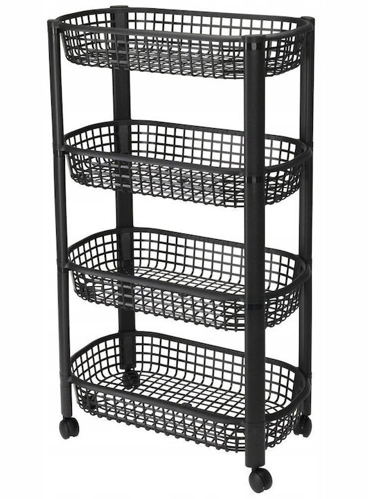 Excellent Houseware Troleu De Bucătărie Din Plastic Cu 4 Locuri Negru 46x26x79cm
