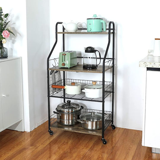 Newest Metallic Kitchen Trolley 4 Tiers Black 54x35x125cm A970BL