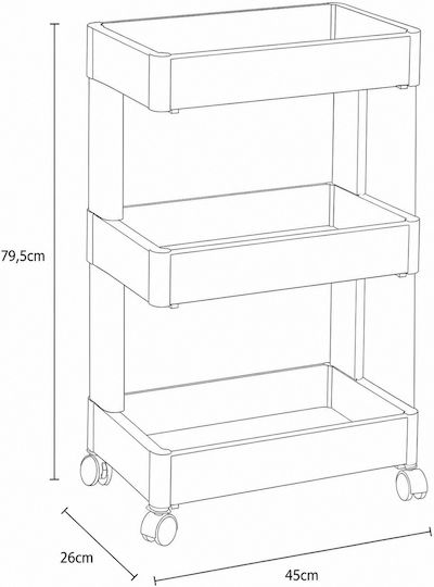 MRShome Металик Кухненско Тролей с 3 Позиции Сив 45x26x79.5см