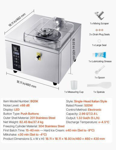 Vevor Commercial Ice Cream Maker 0.5kW 46x46x43cm