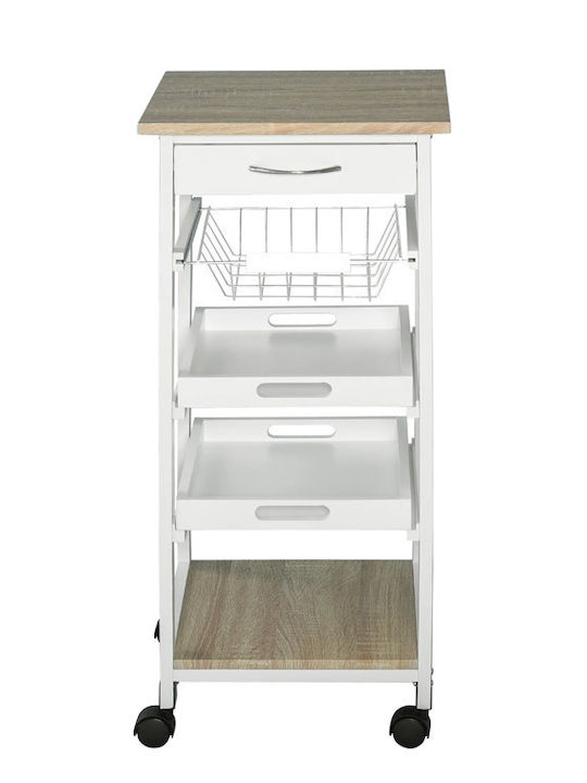 HomCom Troleu De Bucătărie Din Lemn Cu 4 Locuri Alb 82x37x37cm