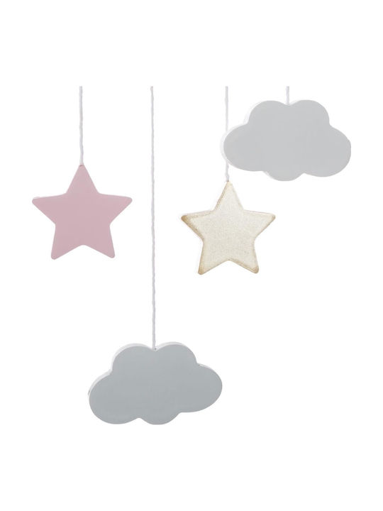 Inart Kids Room Decorative Mobile Pink made of Wood Moon 15x44x44εκ.
