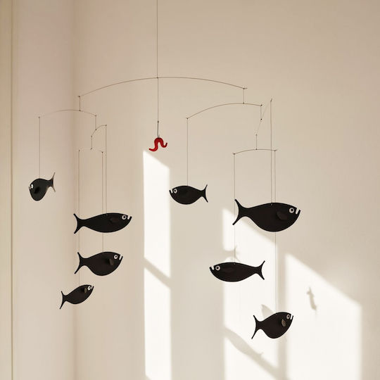 Flensted Mobiles Kids Room Decorative Mobile Animals Black School of Fish 45x60cm