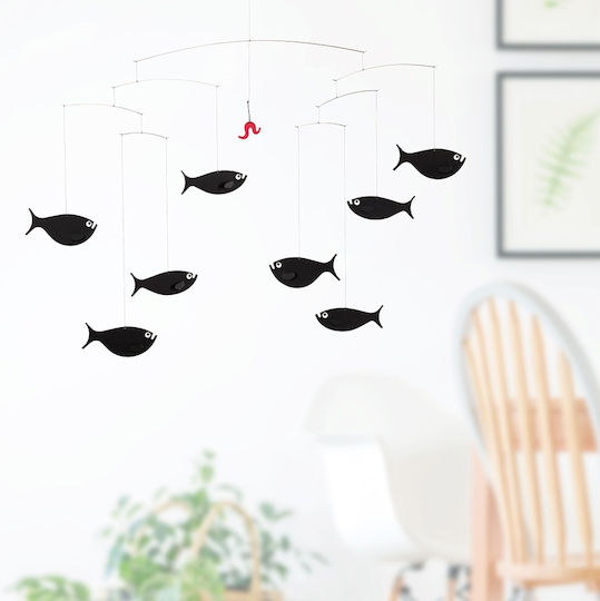Flensted Mobiles Kids Room Decorative Mobile Animals Black School of Fish 45x60cm