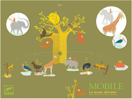 Djeco Kinder Dekoratives Zimmermobil Tiere Gelb aus Holz African Savannah 80εκ.