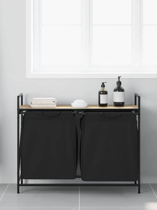 vidaXL Wooden Laundry Basket with Lid Black