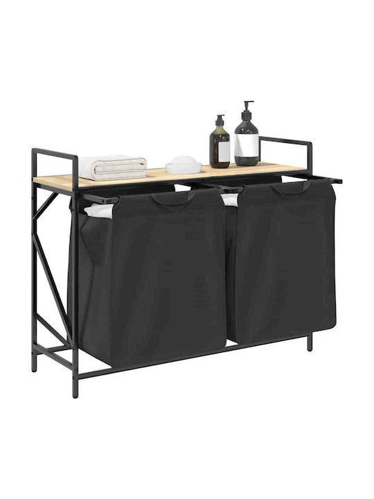 vidaXL Wooden Laundry Basket with Lid Black